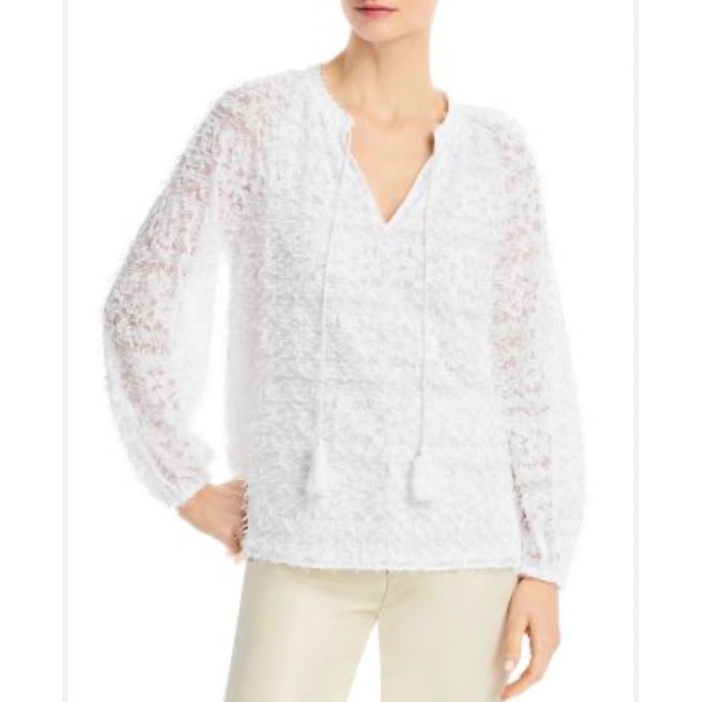KOBI HALPERIN Bailey White Fringed Tassel Tie Neck Tunic Originally $398 L